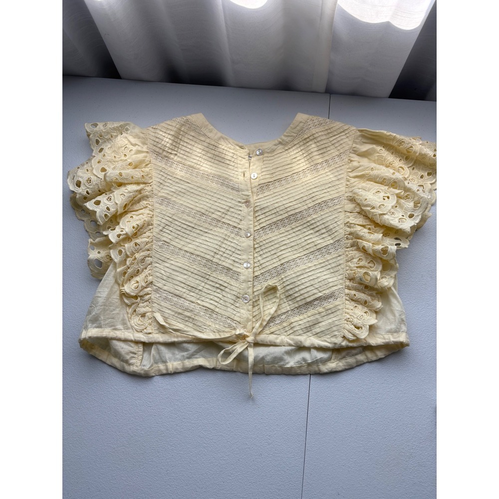 Tularosa Eyelet Ruffle Sleeve Tie Front Top Blouse Cream Medium M‎